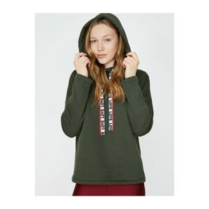 Koton Women's Green Hooded Long Sleeve Sweatshirt