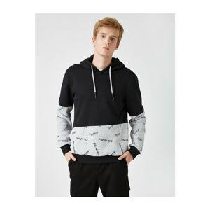 Koton Men's Black Hooded Printed Color Block Sweatshirt