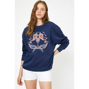 Koton Women's Blue Printed Sweatshirt