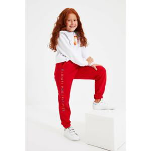 Trendyol Red Embroidered Girl Jogger Knitted Thick Sweatpants