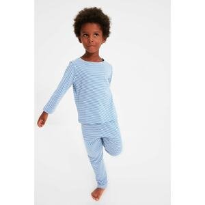 Trendyol Blue Striped Boy Knitted Pajamas Set