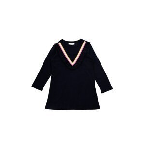 Trendyol Navy Blue Front Striped Frilled Girl Knitted Dress