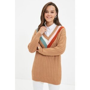 Trendyol Beige V Neck Knitwear Sweater