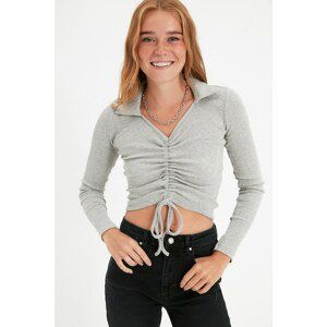 Trendyol Gray Ruffle Detailed Knitted Sweatshirt Blouse