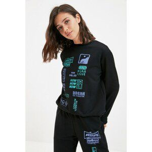 Trendyol Black Printed Basic Knitted Sweatshirt