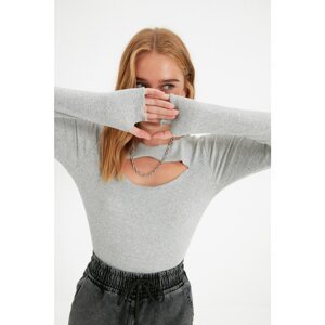 Trendyol Gray Cut Out Detailed Knitted Blouse