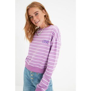 Trendyol Lilac Striped Printed Basic Slim Knitted Sweatshirt
