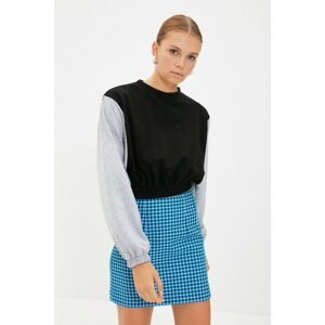 Trendyol Black Color Block Loose Crop Knitted Sweatshirt