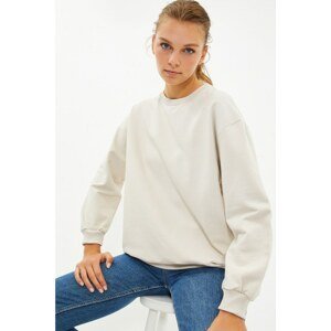 Trendyol Beige Back Printed Oversize Knitted Raised Sweatshirt