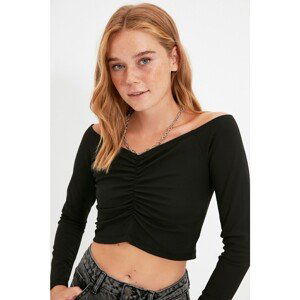 Trendyol Black Carmen Collar Crop Knitted Blouse