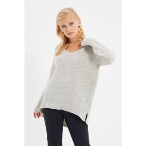 Trendyol Beige V Neck Slit Detailed Knitwear Sweater
