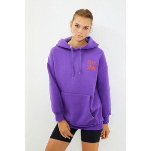 Trendyol Purple Back Print Detailed Boyfriend Thick Fleece Inner Knitted Sweatshirt