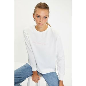 Trendyol Ecru Decollete Embroidered Oversize Knitted Sweatshirt