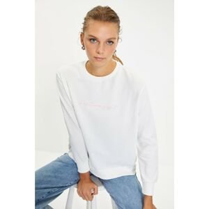 Trendyol Ecru Decollete Embroidered Oversize Knitted Sweatshirt
