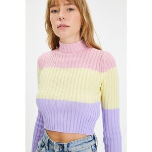 Trendyol Lilac Stand Collar Color Block Knitwear Sweater