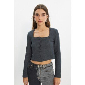 Trendyol Anthracite Cop Button Detailed Knitted Blouse