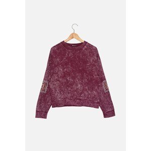 Trendyol Purple Oversize Washed and Embroidered Knitted Sweatshirt
