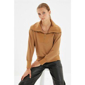 Trendyol Stone Half Zipper Basic Knitted Sweatshirt