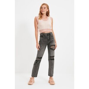 Trendyol Anthracite Ripped Detailed High Waist Bootcut Jeans