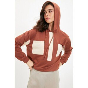 Trendyol Beige Color Block Basic Knitted Sweatshirt