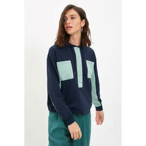 Trendyol Navy Blue Color Block Basic Knitted Sweatshirt