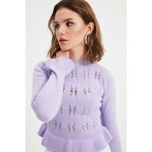 Trendyol Lilac Petite Crop Openwork Knitwear Sweater