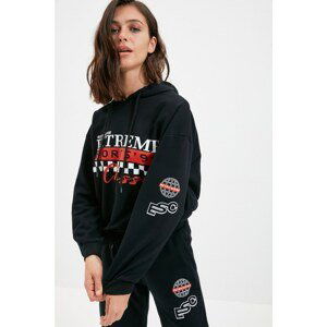 Trendyol Black Printed Basic Knitted Sweatshirt