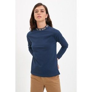 Trendyol Navy Blue Collar Printed Knitted T-Shirt