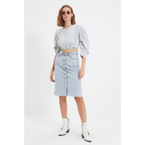 Trendyol Blue Front Button Midi Denim Skirt