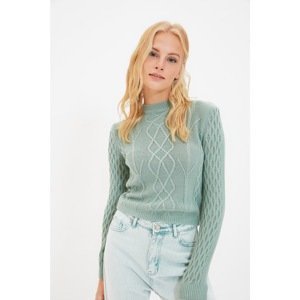 Trendyol Mint Crop Knitted Detailed Knitwear Sweater