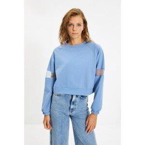 Trendyol Light Blue Mesh Detailed Basic Knitted Sweatshirt