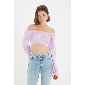 Trendyol Lilac Wrapped Waist Detailed Crop Knitted Blouse