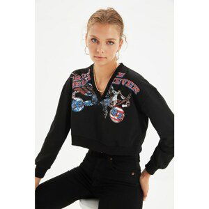 Trendyol Black Crop Knitted Sweatshirt