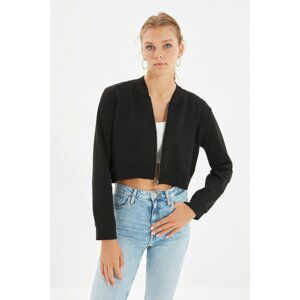 Trendyol Black Zipper Crop Knitted Jacket