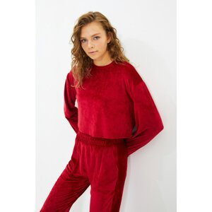 Trendyol Claret Red Crop Knitted Sweatshirt