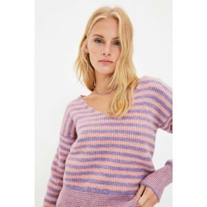 Trendyol Purple Striped V-Neck Knitwear Sweater