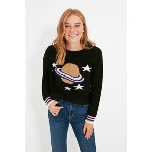 Trendyol Black Jacquard Crew Neck Knitwear Sweater