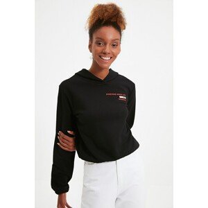 Trendyol Black Piet Mondrian Licensed Printed Basic Hoodie Knitted Sweatshirt