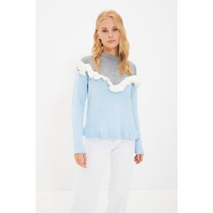 Trendyol Gray Color Block Tassel Detailed Knitwear Sweater