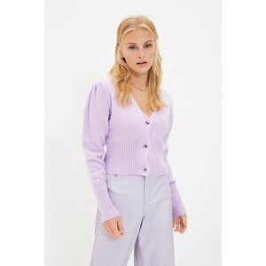 Trendyol Lilac Balloon Sleeve Crop Knitwear Cardigan