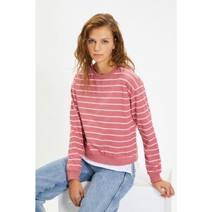 Trendyol Dried Rose Striped Basic Knitted Slim Sweatshirt