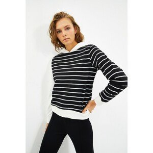 Trendyol Black Striped Hoodie Basic Knitted Slim Sweatshirt