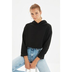 Trendyol Black Crop Hoodie Slim Knitted Sweatshirt