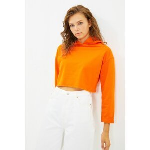 Trendyol Orange Crop Hoodie Slim Knitted Sweatshirt