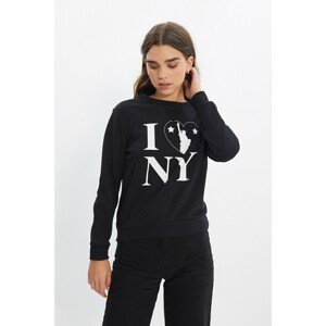 Trendyol Black Basic Printed Knitted Slim Sweatshirt