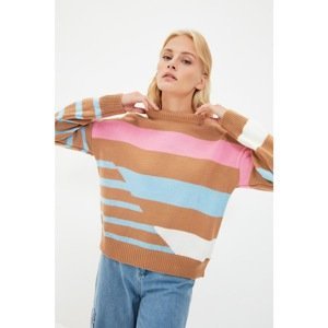 Trendyol Camel Striped Knitwear Sweater