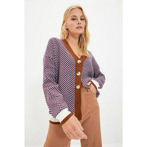 Trendyol Plum Jacquard Color Block Knitwear Cardigan