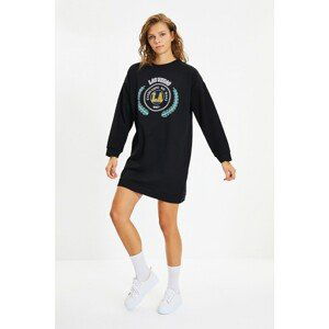 Trendyol Black Printed Mini Sweat Knitted Dress