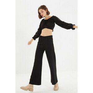 Trendyol Black Ribbed Wide Leg Knitted Sweatpants