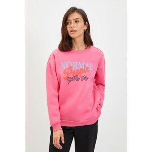 Trendyol Pink Printed Loose Fit Knitted Sweatshirt